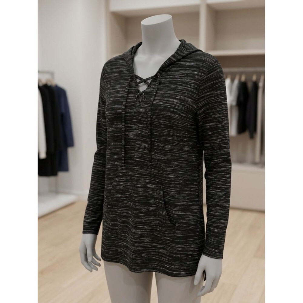 RBX Black Heather Lace-Up Hooded Pullover